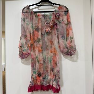 Vintage Patrizia Pepe Silk Floral Top/Dress w/ Rose Flower Details Size 40